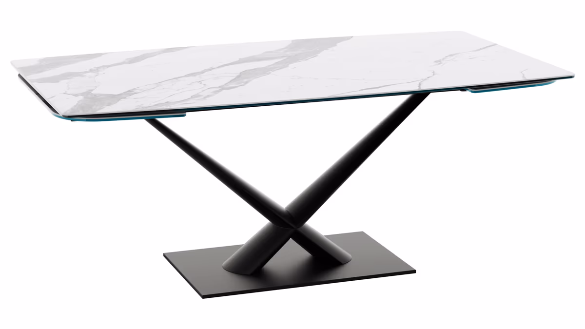 Esstisch Savona - LB ca. 200x100 cm, ausziehbar, Keramik, Weiß, Bootsform