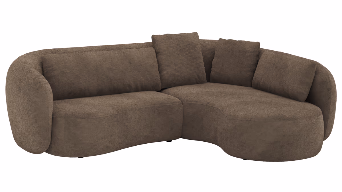 Ecksofa Karasu - 3-Sitzer mit Ottomane rechts, Stoff, Taupe