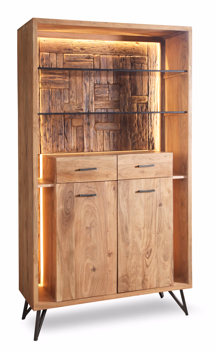 Highboard - mit Beleuchtung, B ca. 115 cm, Akazie massiv