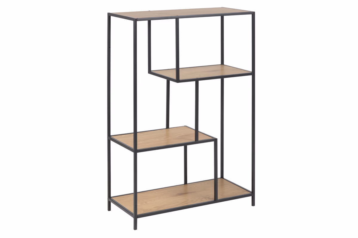 Bücherregal - Wildeiche Nachbildung, Metall schwarz 