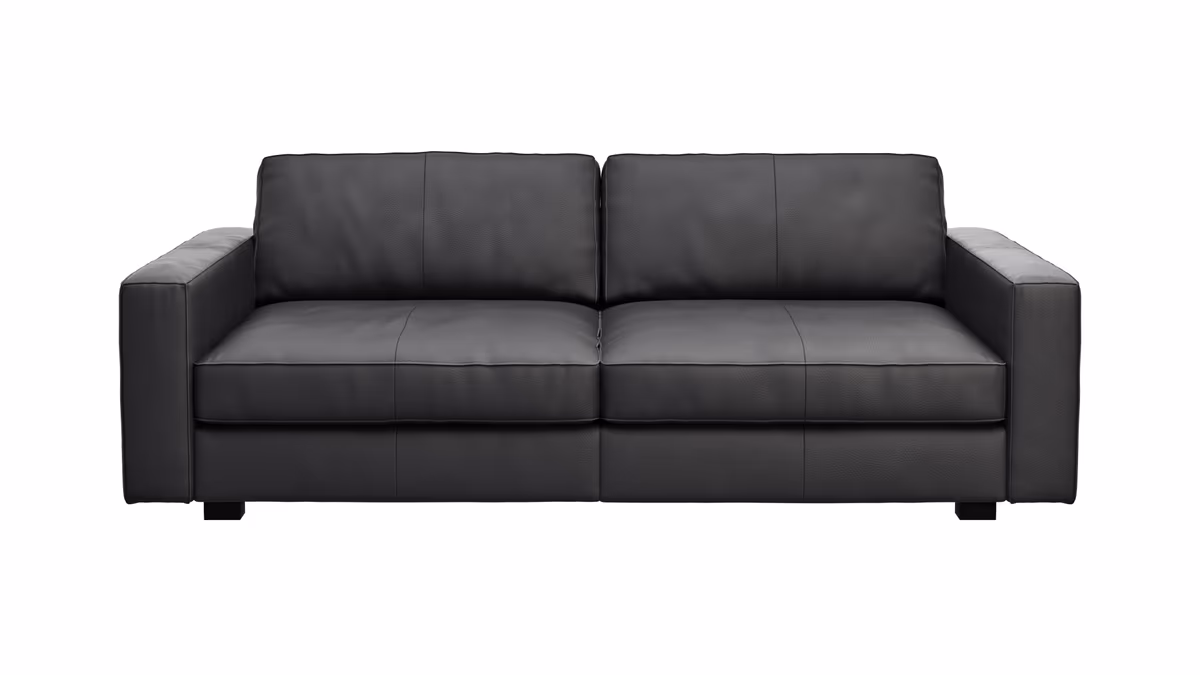 Sofa Aprino 2 - 3,5-Sitzer XXL, Dickleder, Schwarz, Armlehne Block schmal