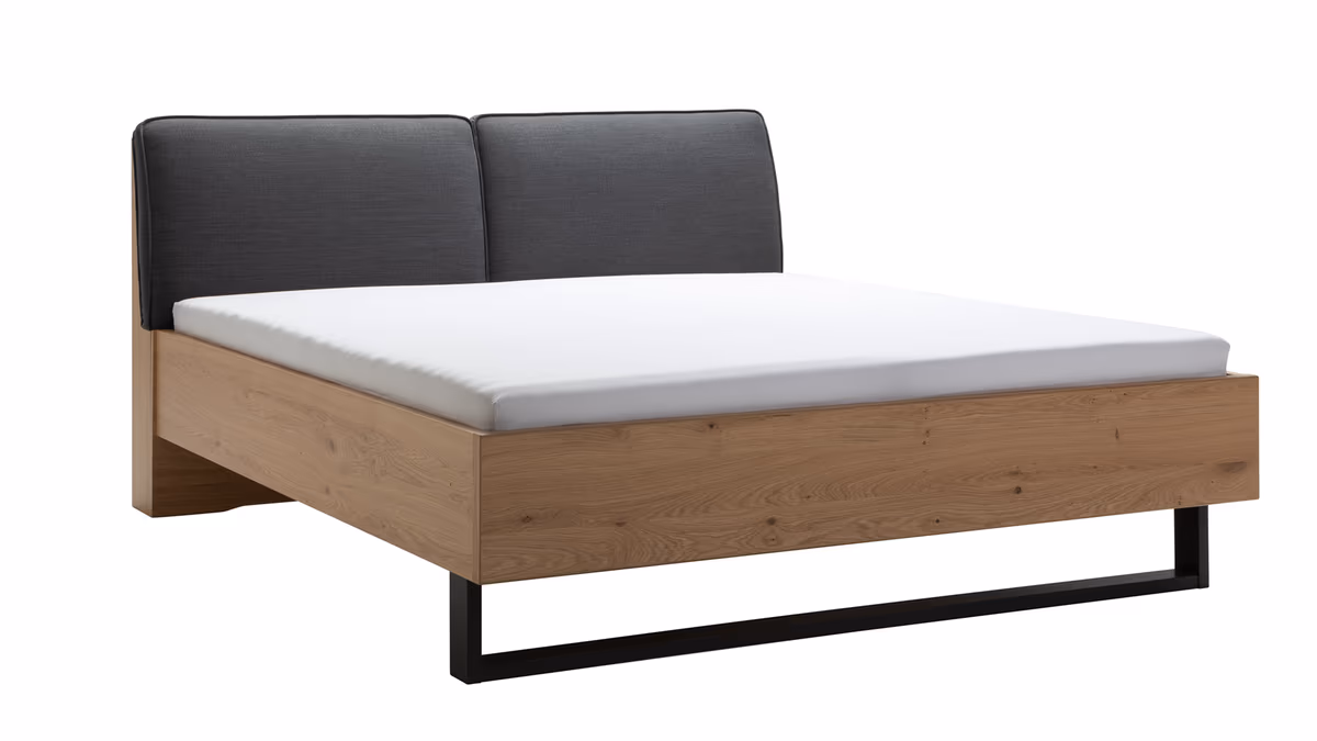 Bett Viana - Liegefläche ca. 180x200 cm, Balkeneiche furniert, Stoff, Anthrazit
