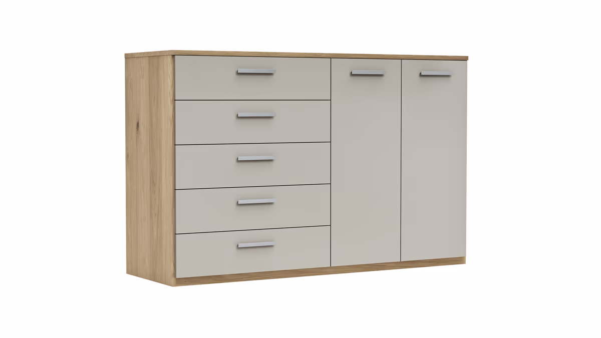 Kommode Viana - Balkeneiche furniert, Taupe