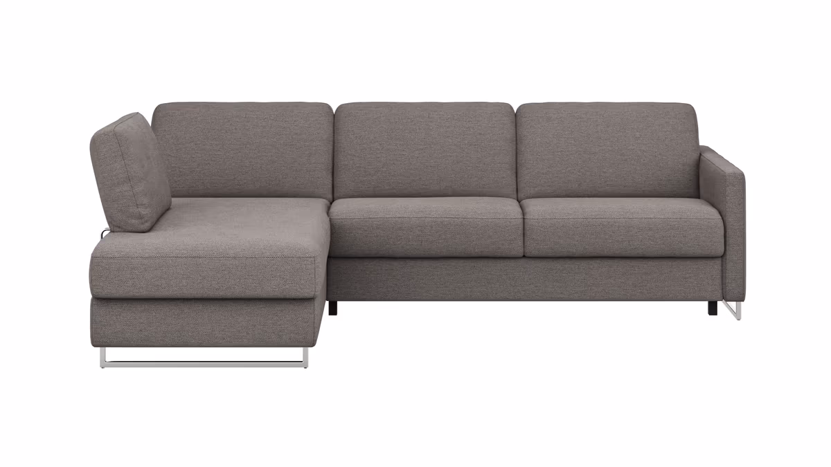 Ecksofa Nuoro - Longchair links mit 2-Sitzer inkl. Schlaffunktion und Bettkasten, Stoff, Grau