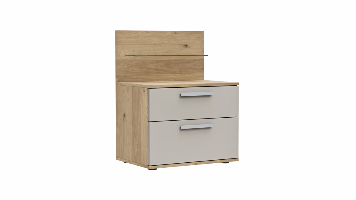 Nachttisch Viana - Furnier Balkeneiche, Lack Taupe