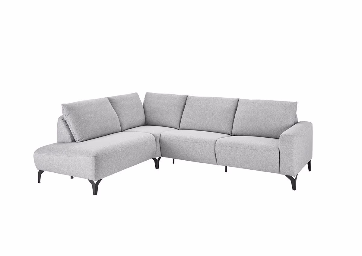 Ecksofa - Ecke links mit 3-Sitzer, Rückenlehne verstellbar, Stoff, Hellgrau