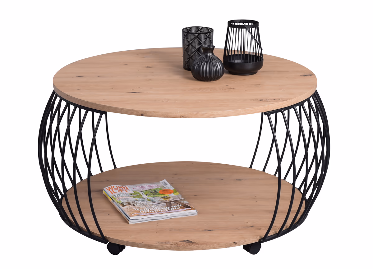 Couchtisch - Ø/H ca. 80x47 cm, Artisan Eiche Nachbildung, Schwarz