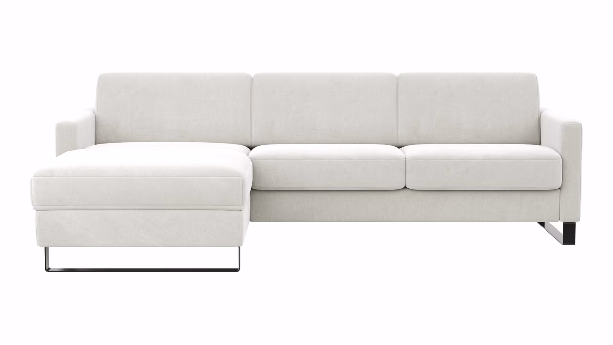Schlafsofa Laredo - Longchair mit 2-Sitzer rechts inkl. Schlaffunktion mit Bettkasten und Armteile verstellbar, Stoff, Offwhite