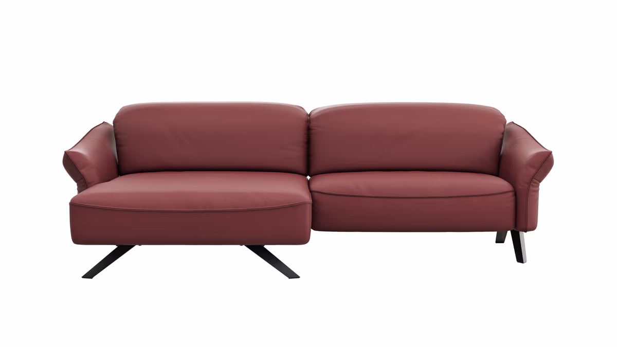 Ecksofa Bormio - Longchair links, 1,5-Sitzer inkl. Kopfteilverstellung, Leder, Weinrot
