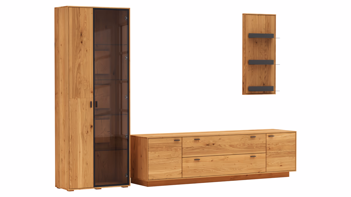 Wohnwand Fibra - Asteiche teilmassiv, natur, geölt