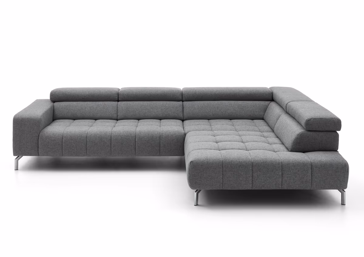 Ecksofa - 2,5-Sitzer mit Ecke rechts, Kopfteil verstellbar, Stoff, Grau