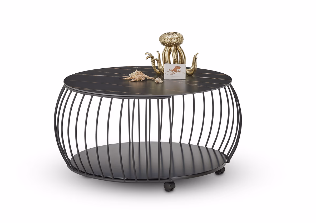 Couchtisch - Ø/H ca. 80x46 cm, Stein dunkel, Schwarz