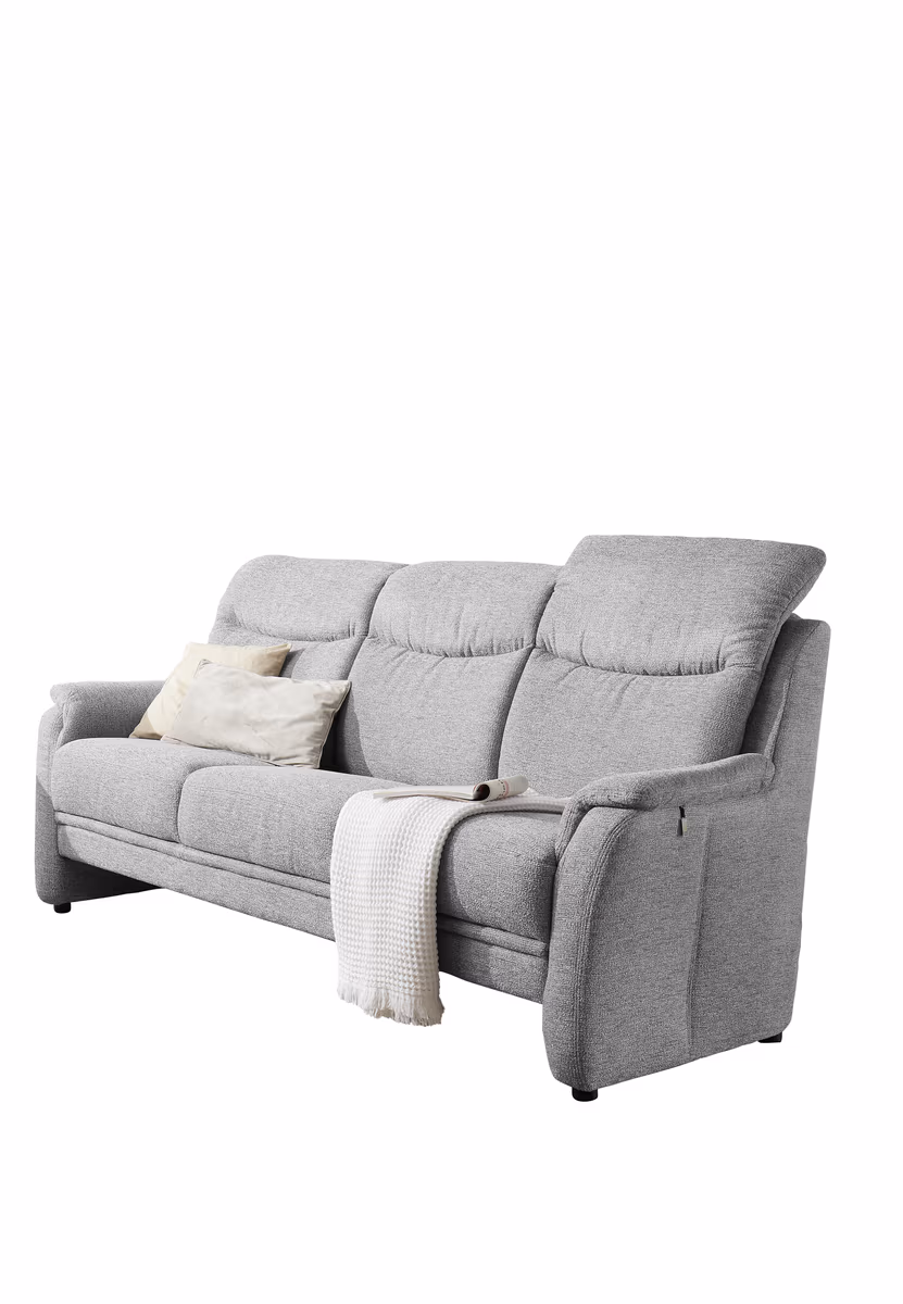 Sofa EM Sill - 3-Sitzer, mit Kopfteilverstellung, Stoff, Grau