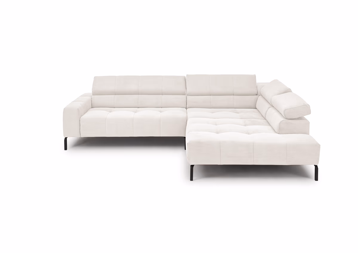  Ecksofa COLLEEN 2.0 - 2-Sitzer mit Ecke rechts, Sitzvorzug motorisch, Feincord, Weiß