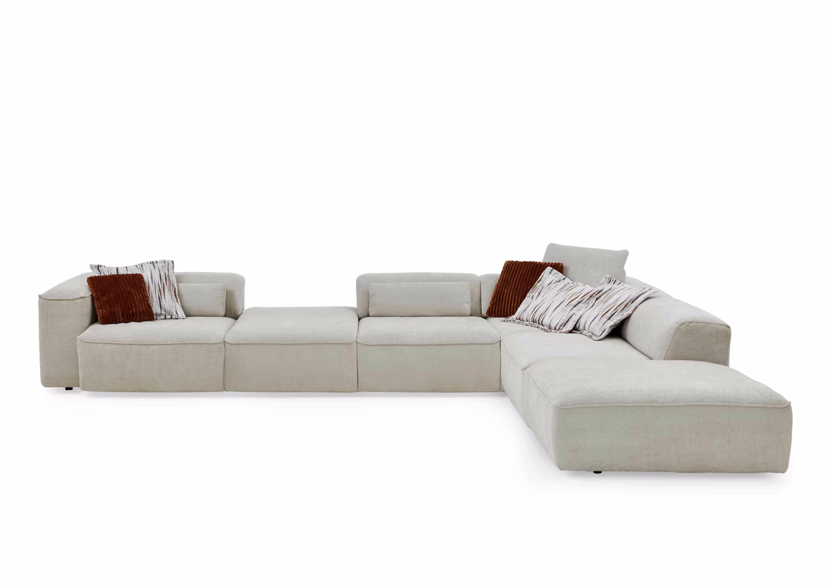 Ecksofa - 3,5-Sitzer mit Ecke rechts, Stoff, Natur