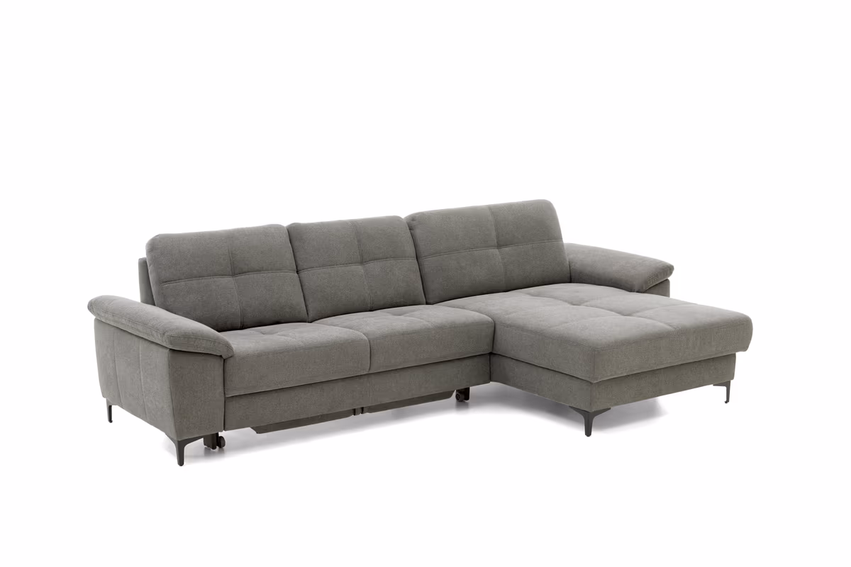 Ecksofa EM Amsterdam - 2,5-Sitzer mit Longchair rechts, Stoff, Eisengrau