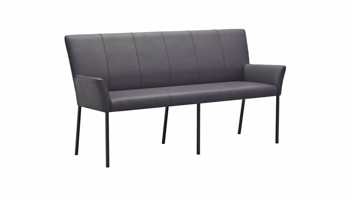 Bank Edmonton - Breite ca. 180 cm, Leder, Anthrazit