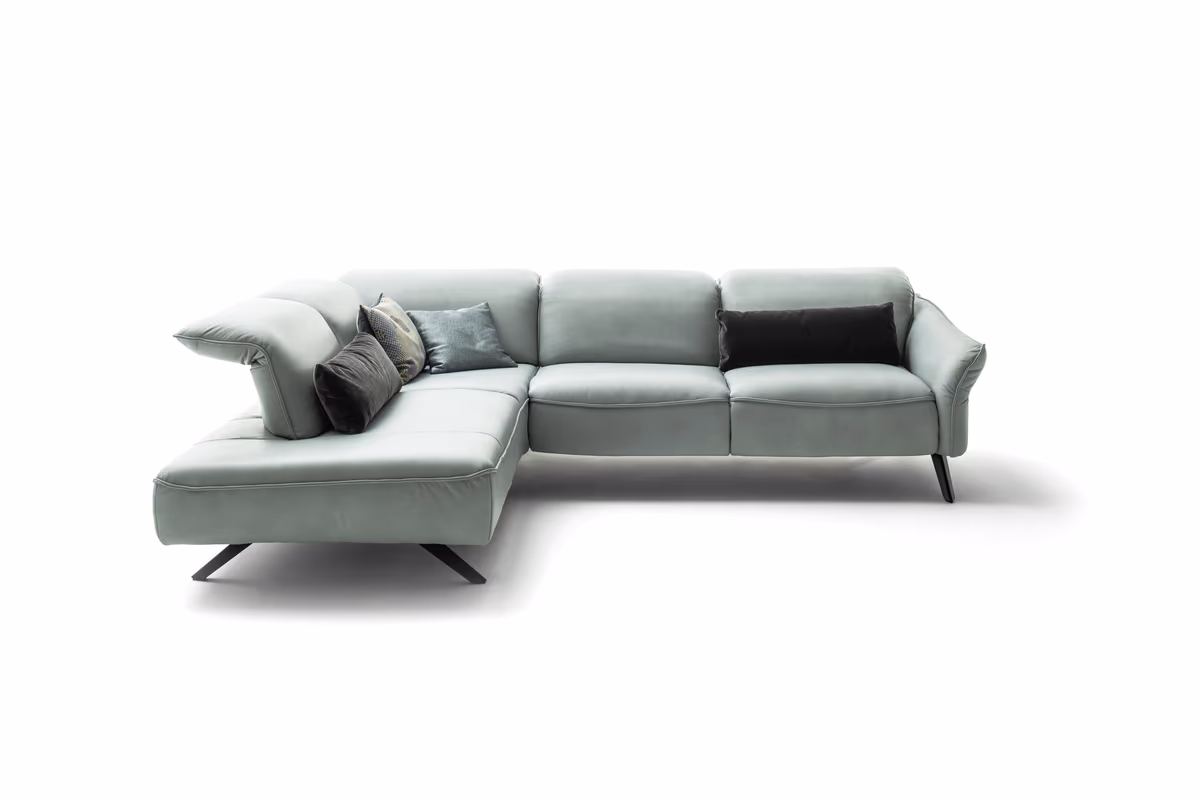 Ecksofa Bormio - Ecke links mit 2,5-Sitzer inklusive motorischer Fußteilverstellung, Leder, Jade