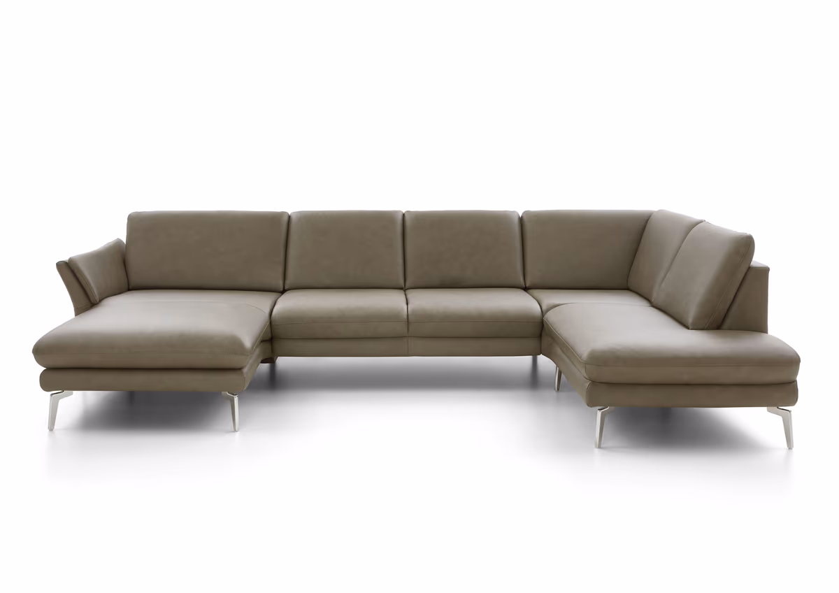 Wohnlandschaft - Longchair links mit 2,5-Sitzer und Ecke rechts, Leder, Dunkelgrau