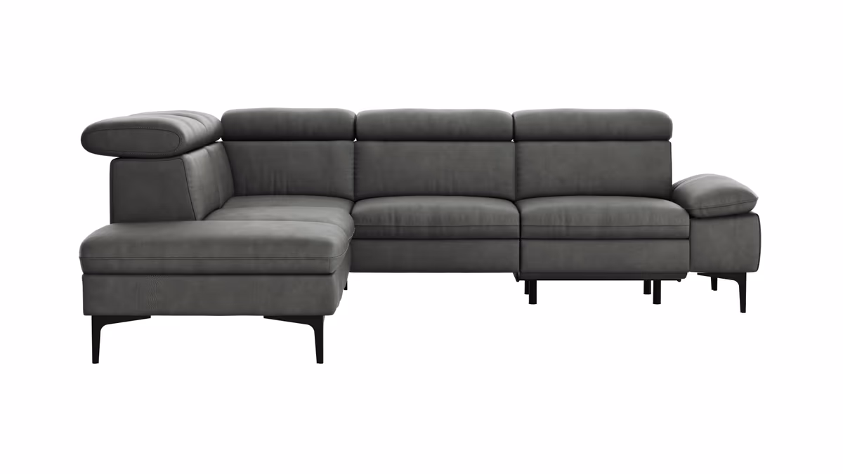 Ecksofa Felipa - Ecke links mit 2,5-Sitzer inkl. Armlehne verstellbar und Rückenlehne/Sitztiefe verstellbar (motorisch), Leder, Grau