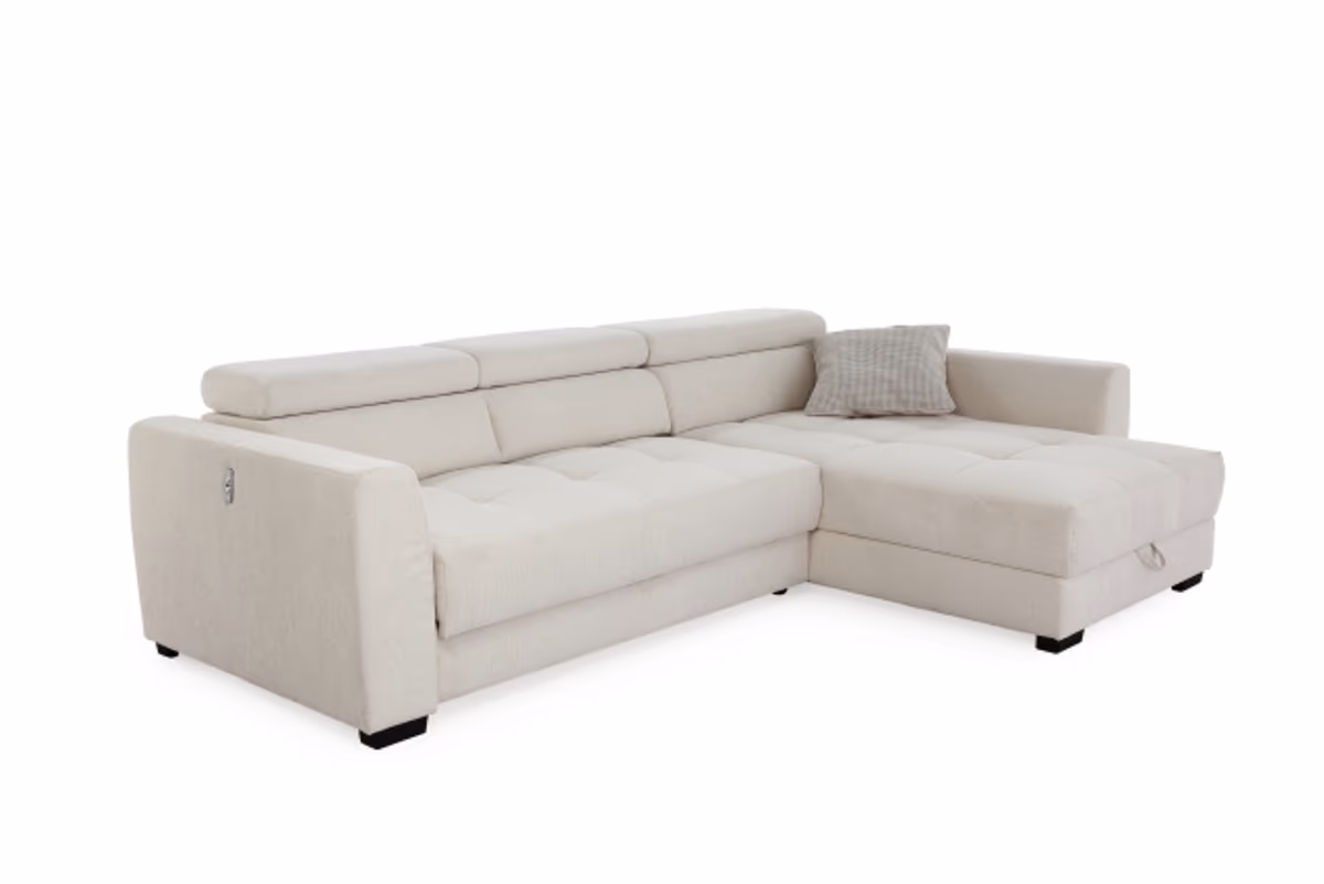 Ecksofa - 2-Sitzer, Ecke rechts, Stoff, Beige