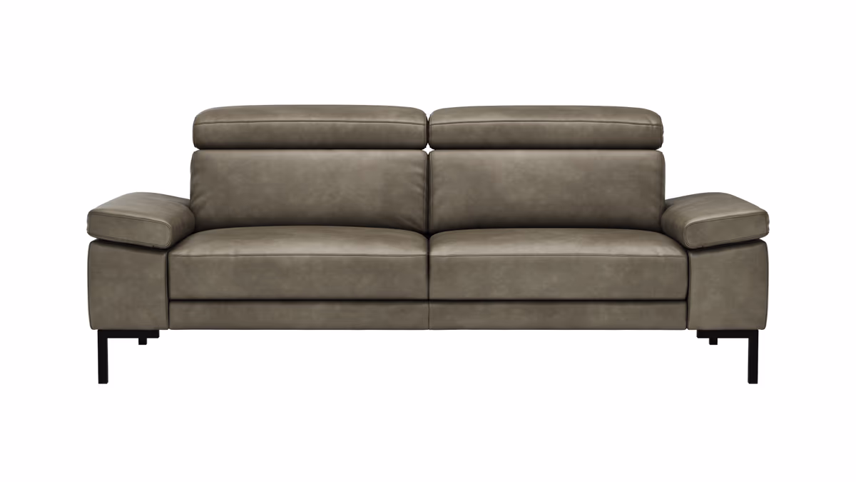Sofa Hudson - 3-Sitzer, inkl. Kopfteil verstellbar, Leder, Braungrün
