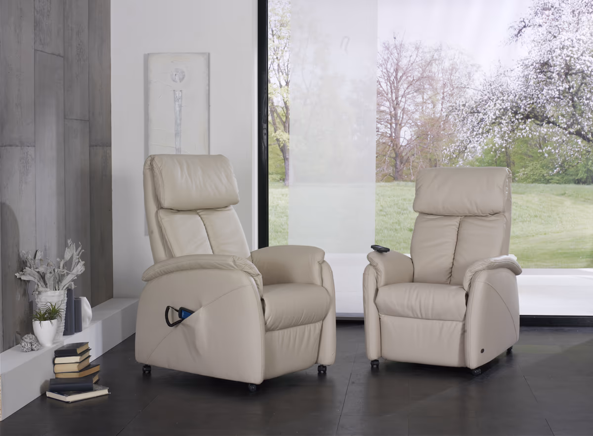 Fernsehsessel EM Göttingen - Relaxfunktion (1-motorisch), Leder, Hellbraun