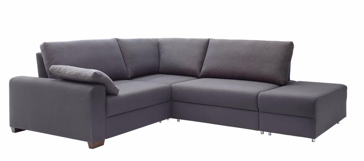 Ecksofa - 3-Sitzer mit Schlaffunktion inkl. Lattenrost, Rückenlehne verstellbar, Stoff, Grau
