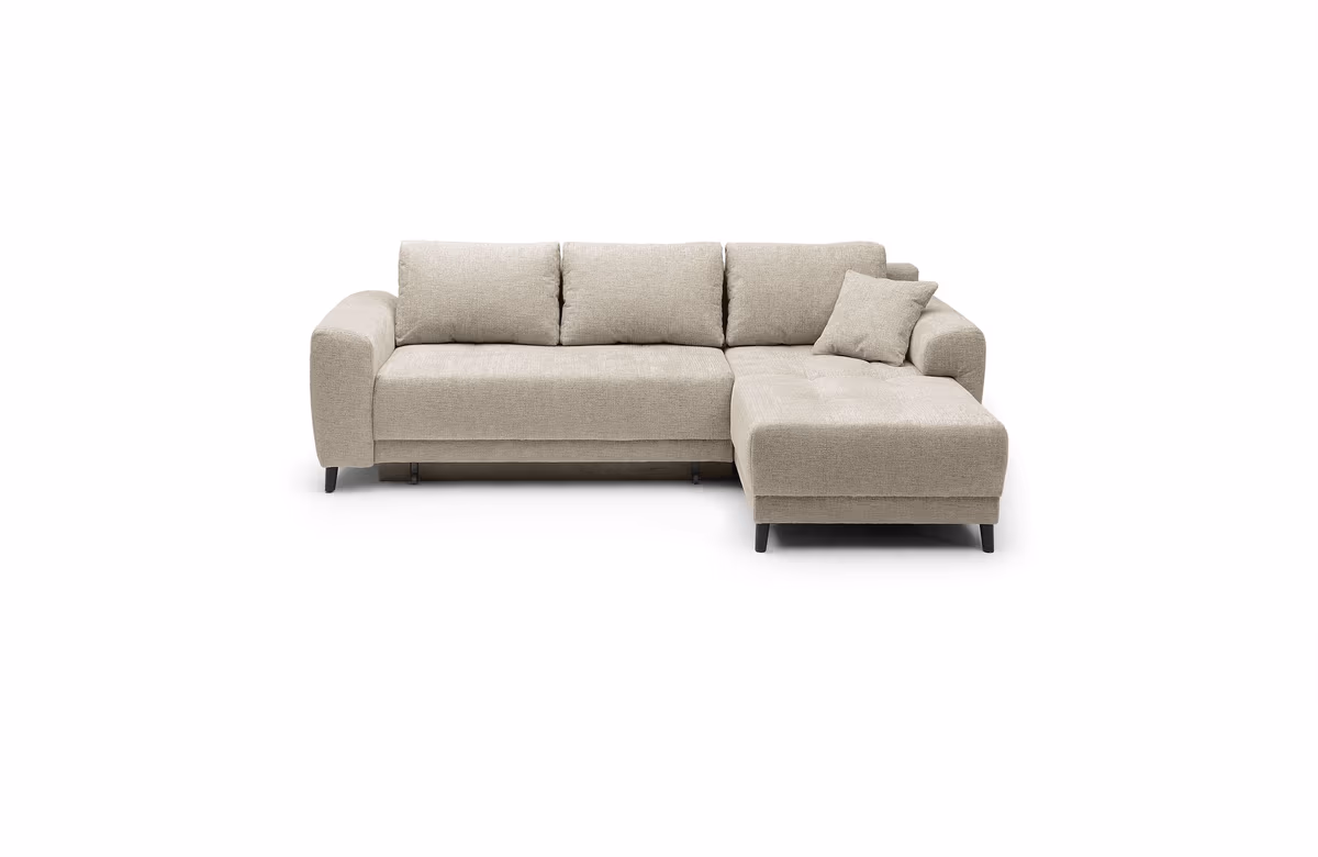 Ecksofa JONI - 2-Sitzer, Ecke rechts inkl. Schlaffunktion mit Bettkasten, Stoff, Beige