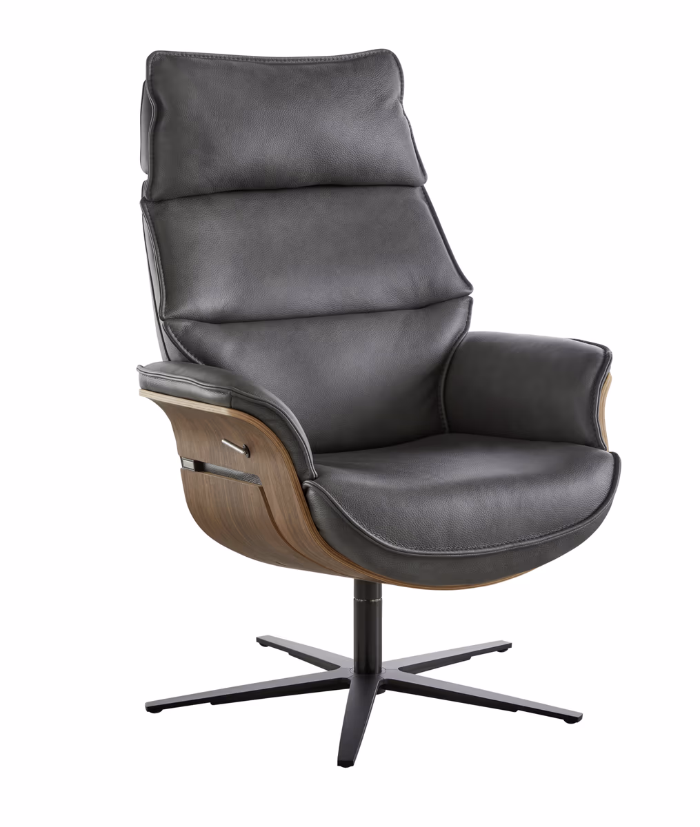 Relaxsessel Perano - Drehbar, Nussbaum, Leder, Anthrazit