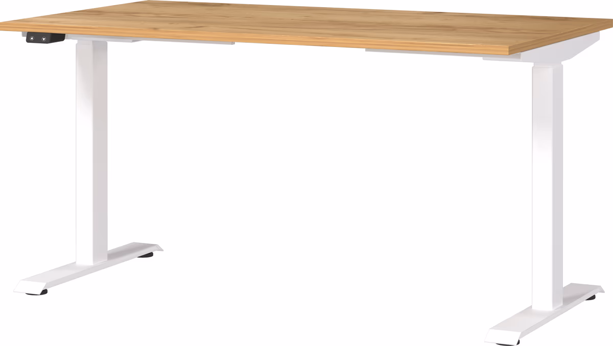 Schreibtisch GELI - höhenverstellbar, LB ca. 140x80 cm, Eiche Nachbildung, Weiß