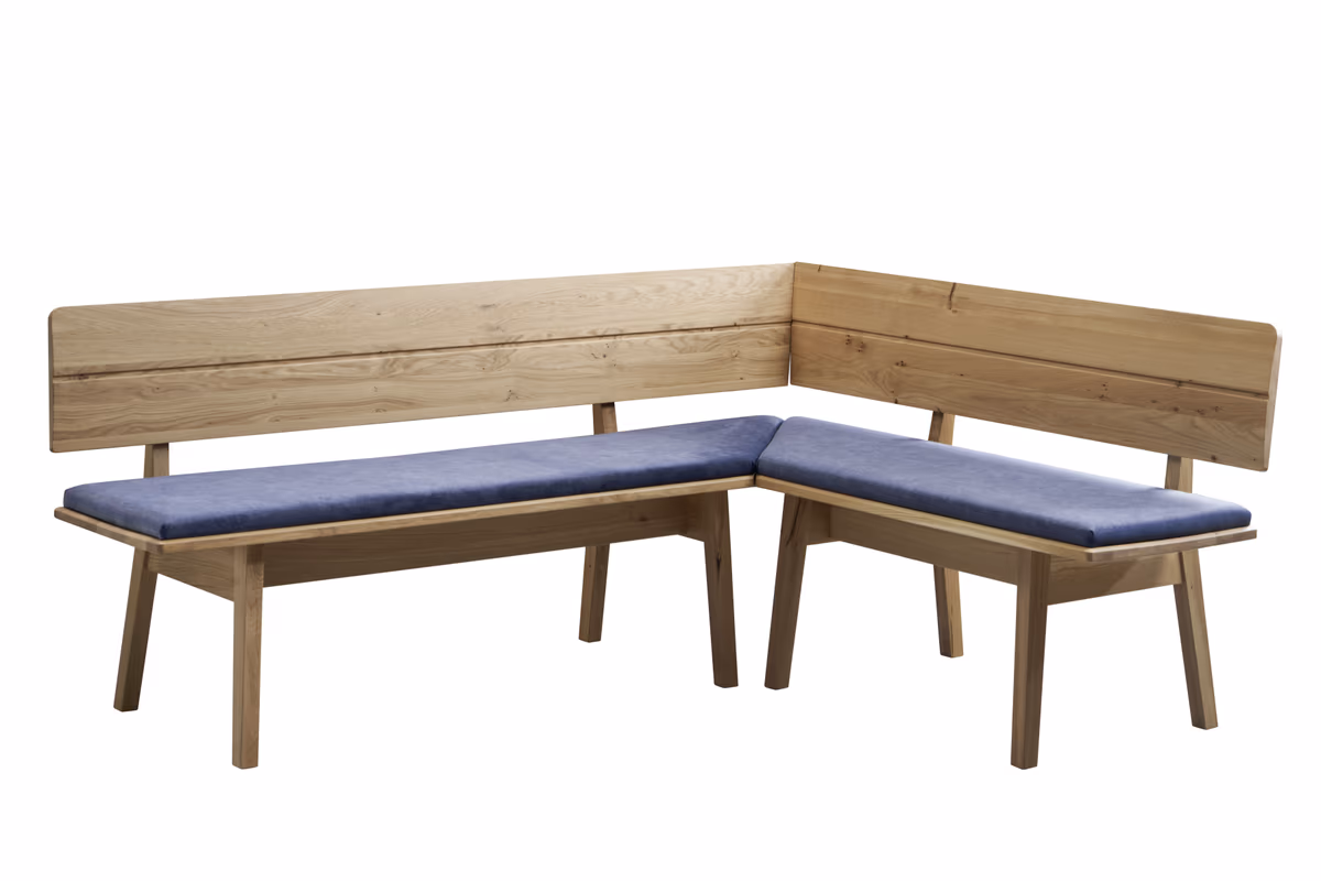 Eckbank - BT ca. 195x155 cm, Asteiche massiv, Stoff Dunkelblau