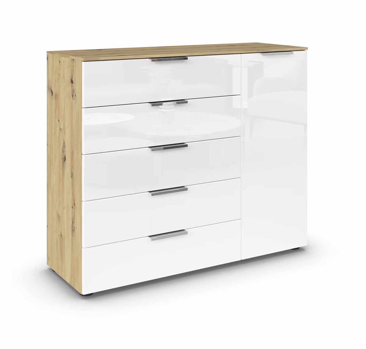 Kommode RIPP- Eiche Dekor, Glas, Weiß
