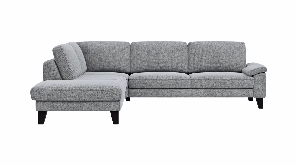 Ecksofa Oviedo - Ecke links mit 2,5-Sitzer inkl. Drehsitz, Stoff, Hellgrau