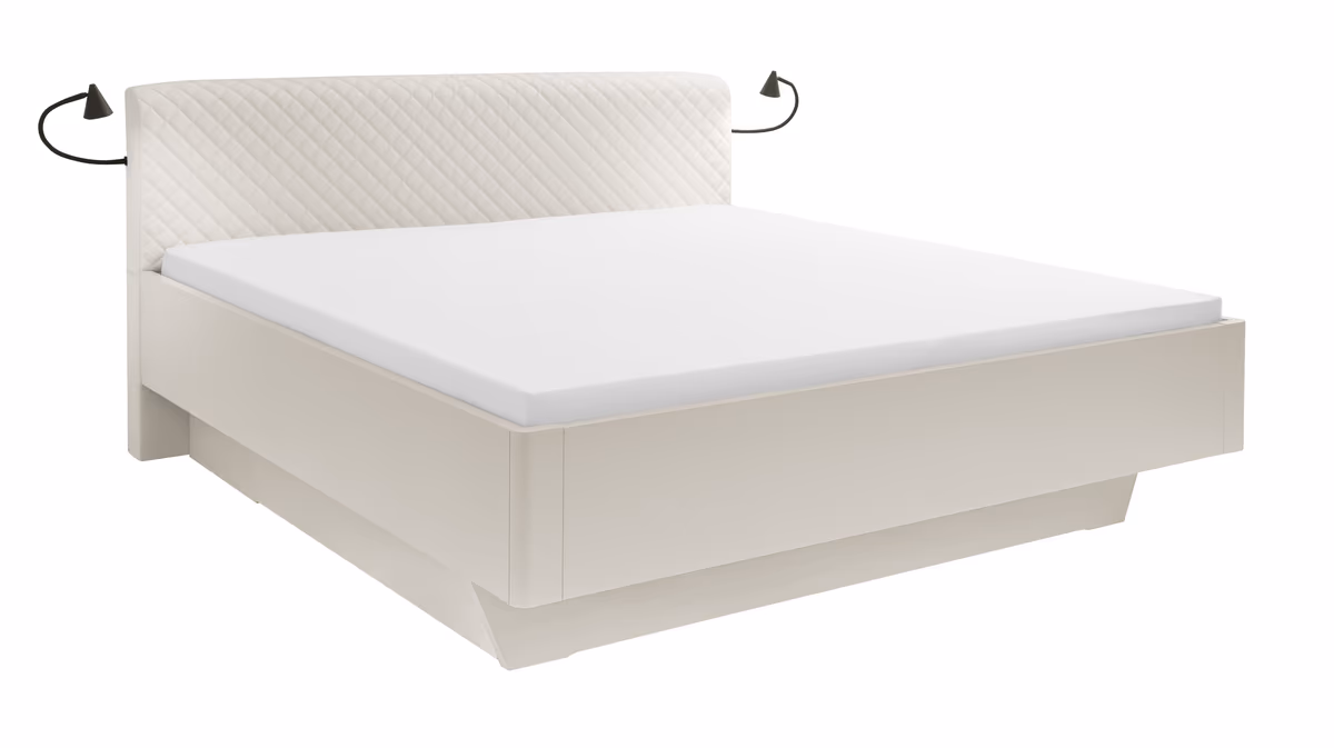 Bett EM Armadio - mit Beleuchtung,  Liegefläche ca. 180x200cm, Dekor Sand, Lederlook beige