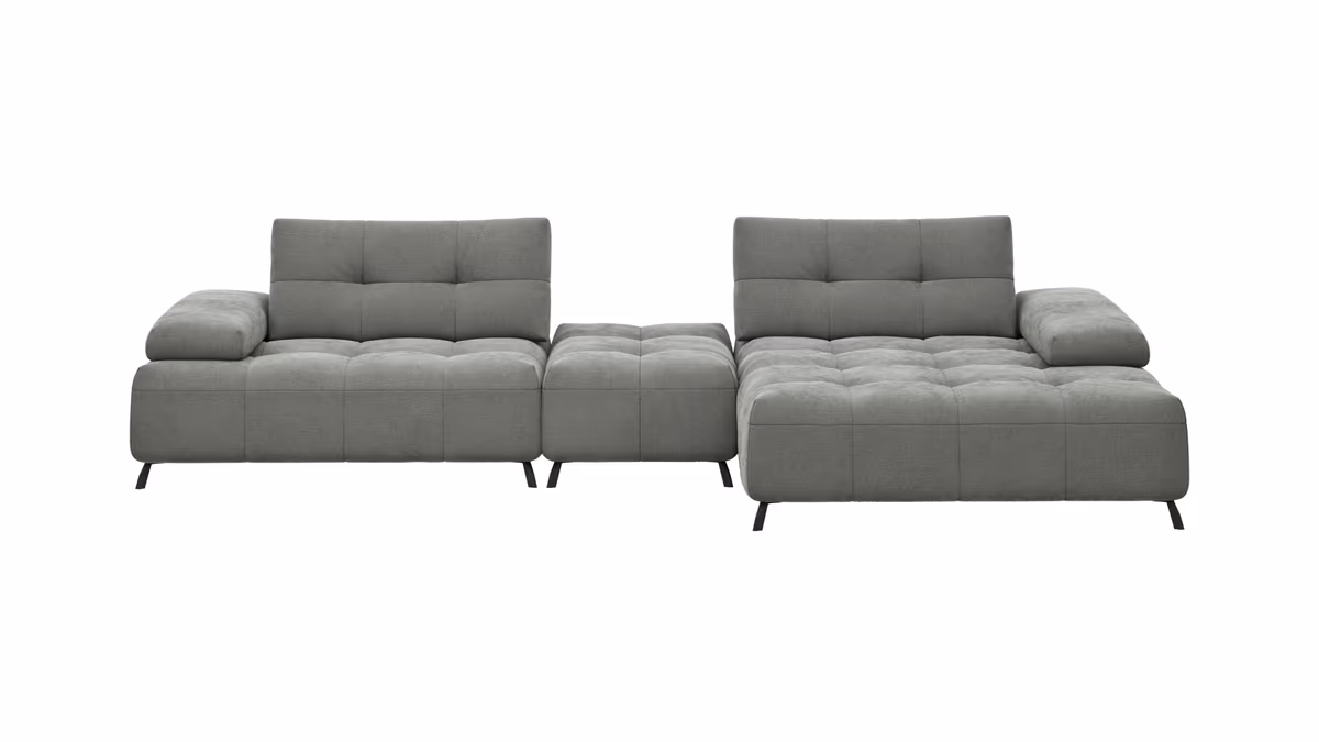 Ecksofa Comodo - 1-Sitzer, Longchair Rechts, Stoff, Hellgrau