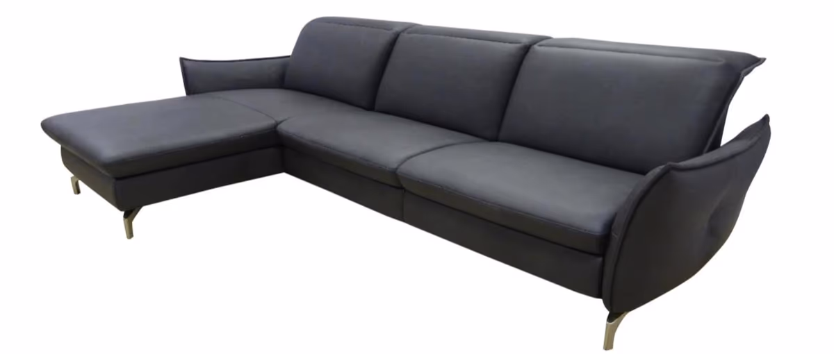 Ecksofa - Longchair links mit 2-Sitzer rechts, Leder, Anthrazit