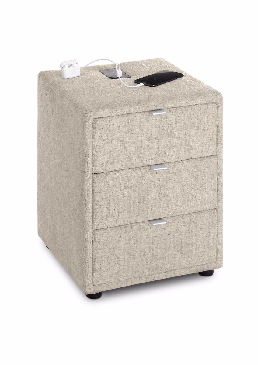 Nachttisch- Inkl. Ladeport, Stoff, Beige