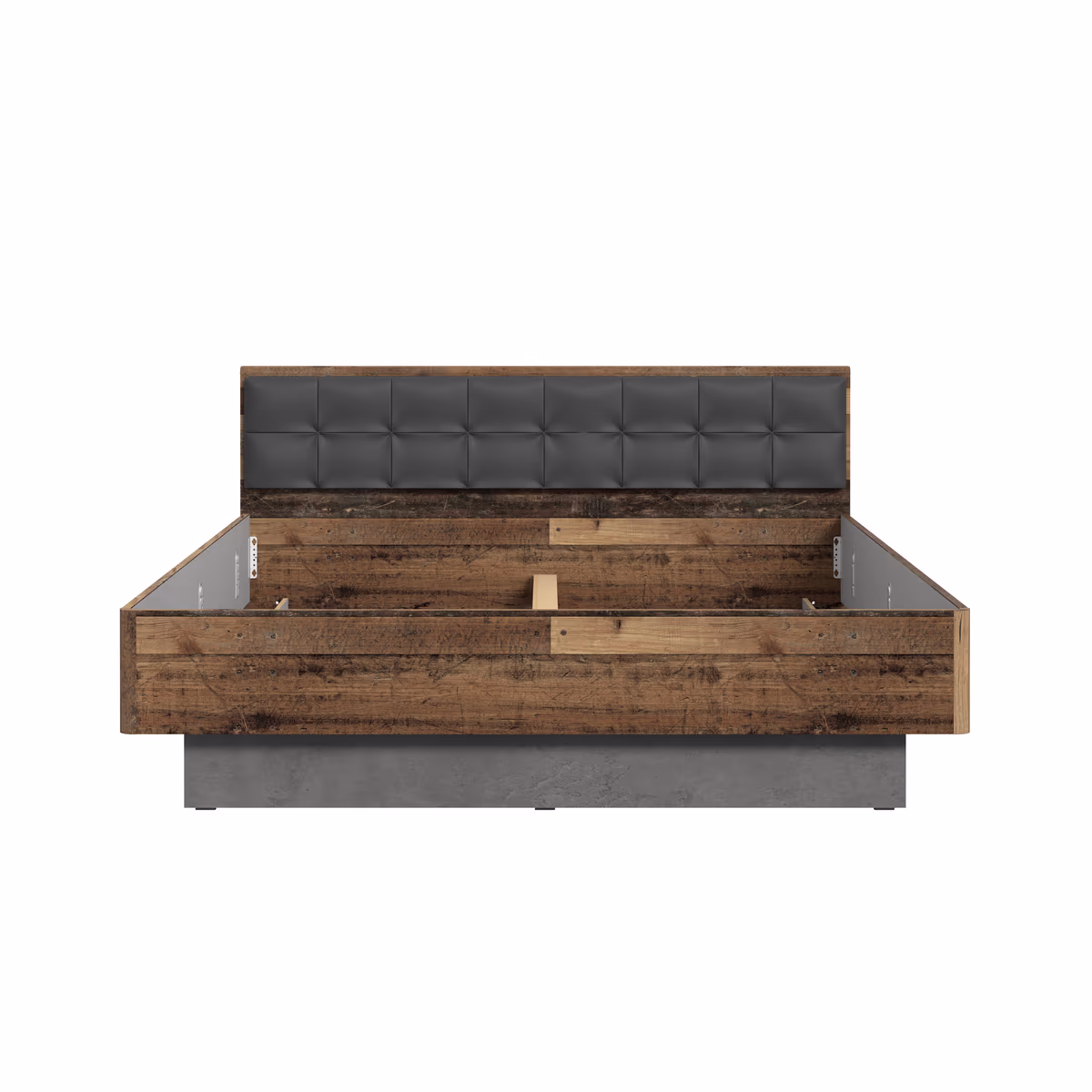 Bettgestell FEA - gepolstertes Kopfteil, Liegefläche ca. 180x200 cm, Old Wood Vintage Dekor, Betonoptik Dunkelgrau