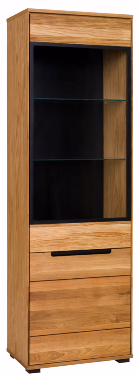 Vitrine- Eiche, Massiv, Glas, Alurahmen, Schwarz