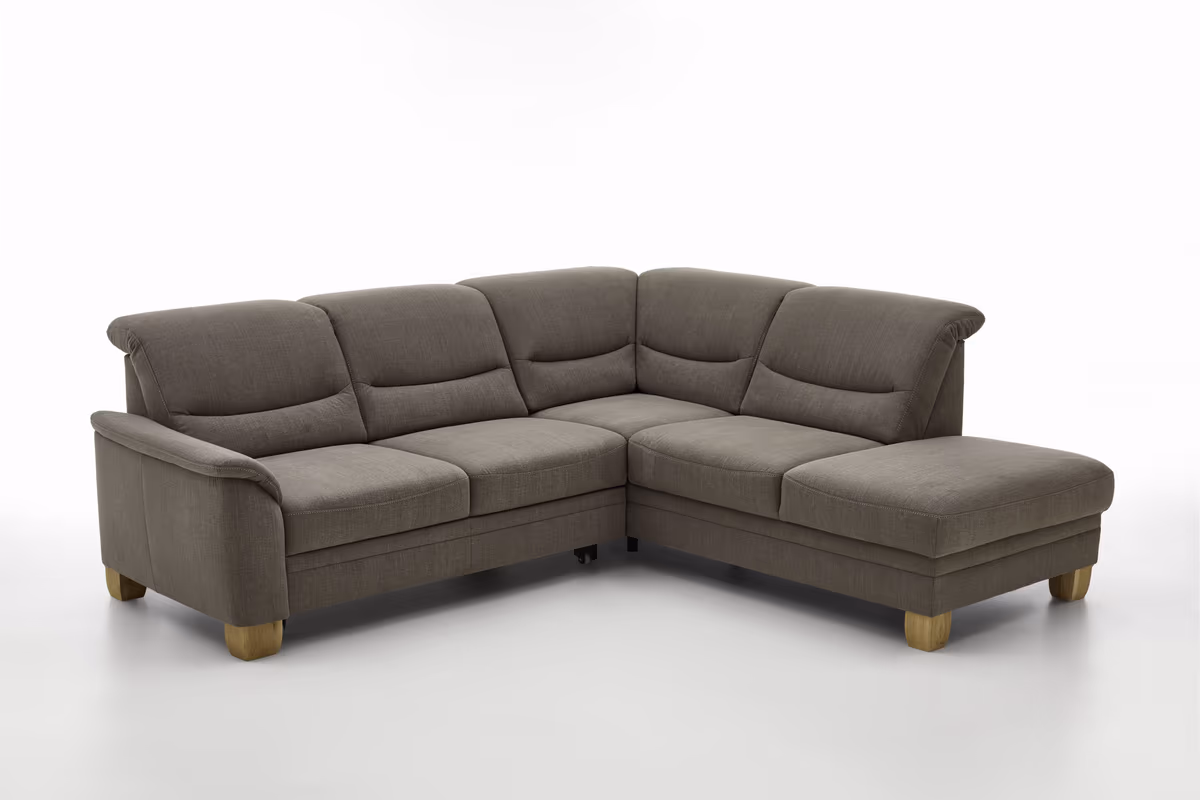 Ecksofa - 2,5-Sitzer mit Ecke rechts, Kopfteil verstellbar, Flachgewebe, Mandel