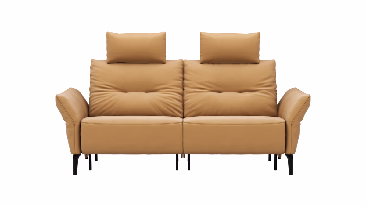 Sofa Bahia - 2-Sitzer inkl. Kopfstütze/ Armlehne verstellbar und Relaxfunktion (motorisch), Leder, Kurkuma