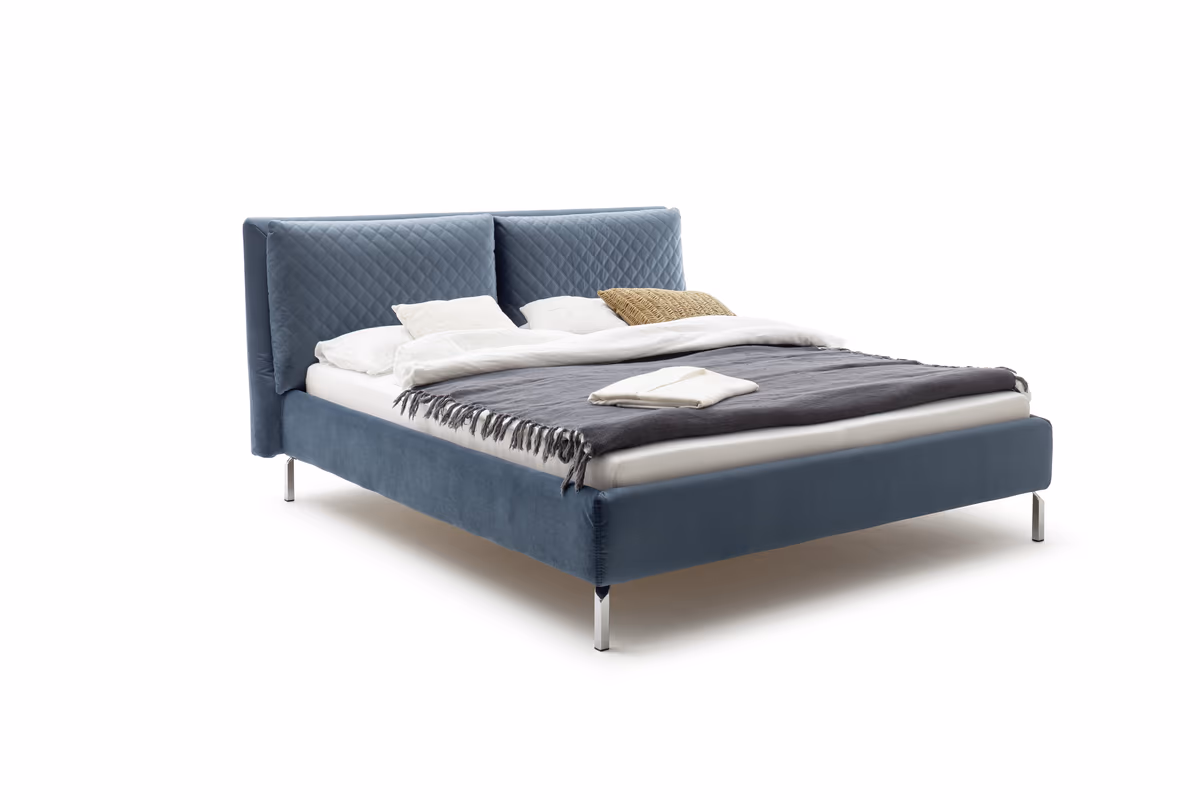 Polsterbett Farenza - Liegefläche ca. 180x200 cm, Velour, Azurblau