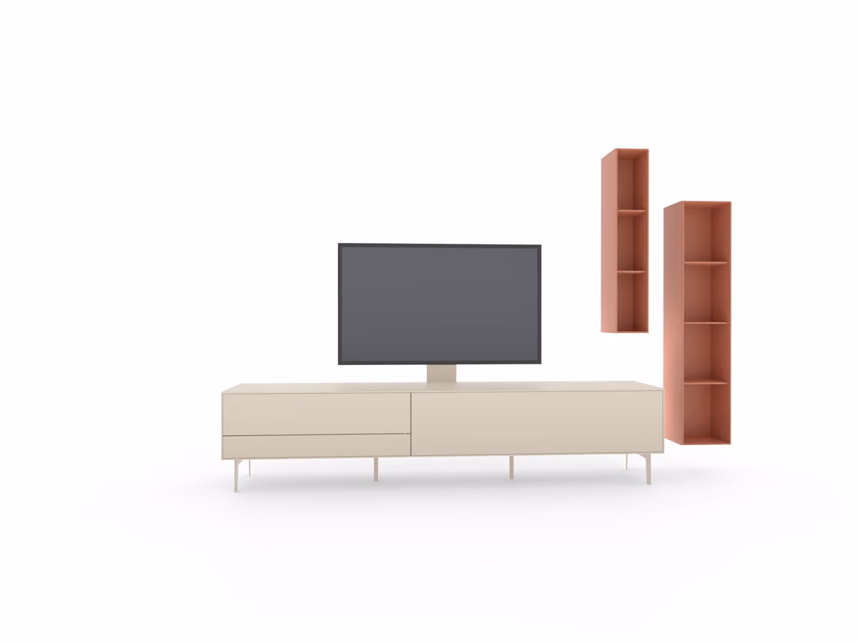 Wohnwand Colore - mit Beleuchtung, Lack, Kaschmir, Sandbeere