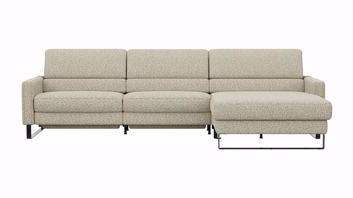 Ecksofa Valera - 3-Sitzer mit Longchair rechts inkl. Rückenlehne verstellbar und Relaxfunktion motorisch, Stoff, Limone