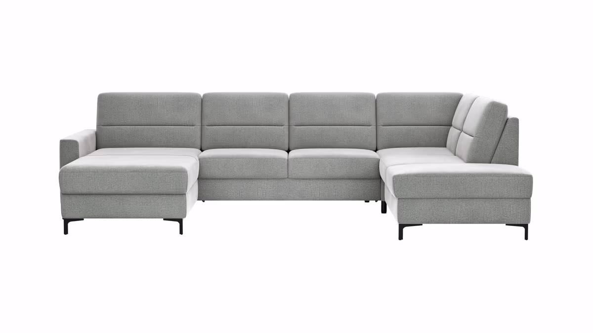 Wohnlandschaft Merlos H - Longchair links und 2,5-Sitzer mit Ecke rechts inkl. Relaxfunktion (motorisch), Stoff, Grau