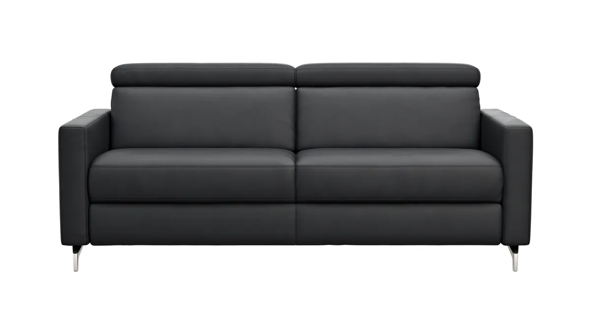 Sofa Paulina 2,5Sitzer, Kopfteil verstellbar, Leder, Schwarz