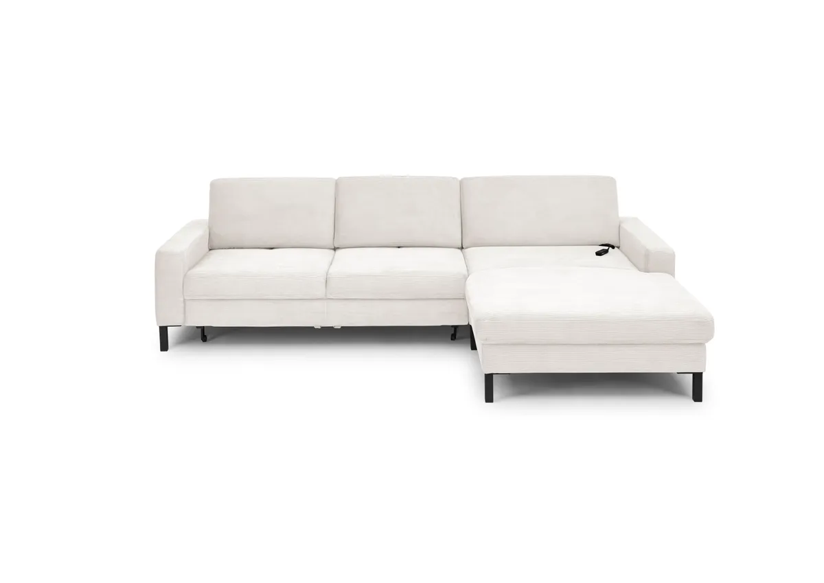 Ecksofa CALM MOVE 2.0 - 2,5-Sitzer mit Longchair rechts, Schlaffunktion, Feincord, Weiß