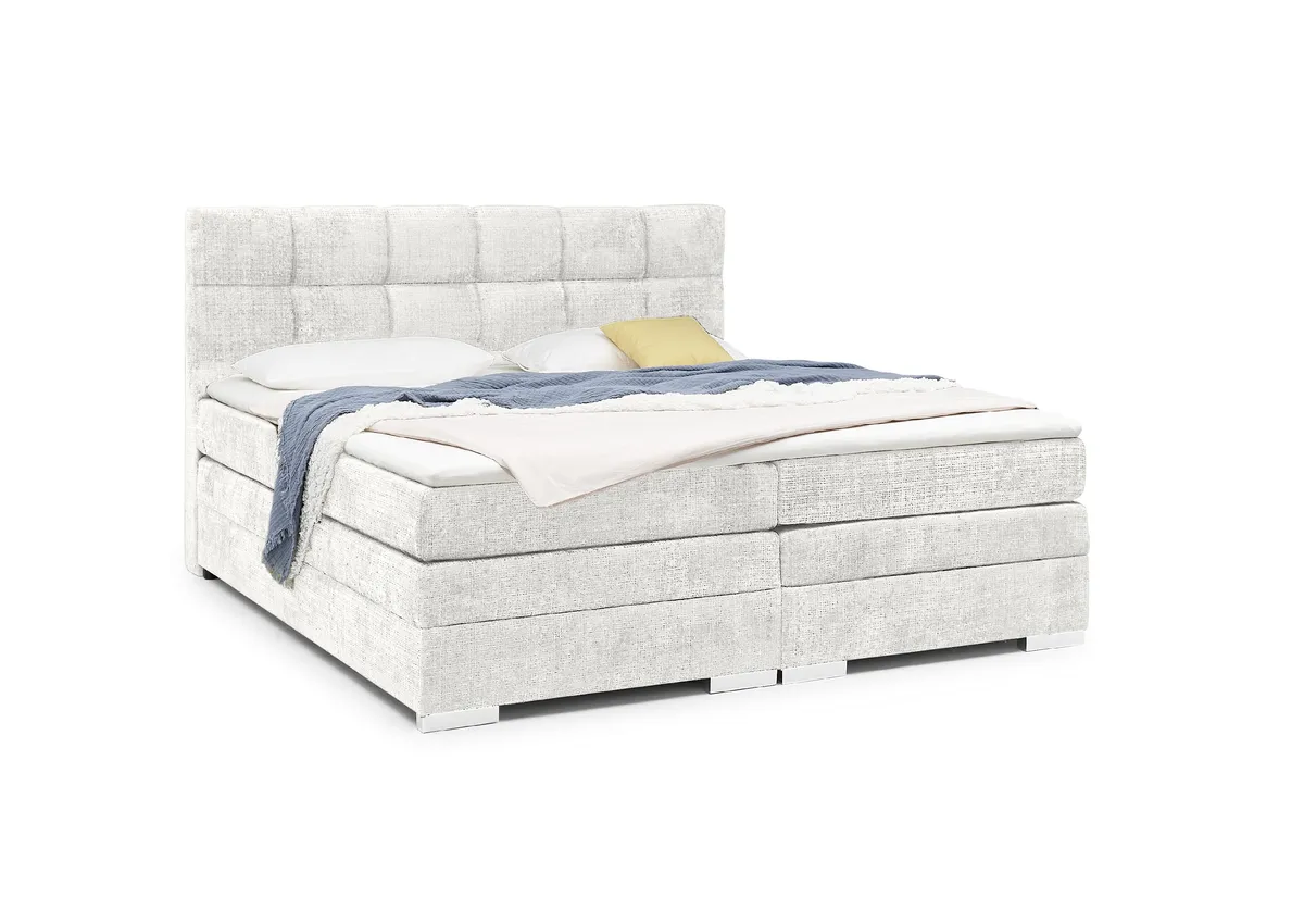 Boxspringbett SANDRIN I- Liegefläche ca. 200x200 cm, Stoff, Weiß, inkl. Stauraum