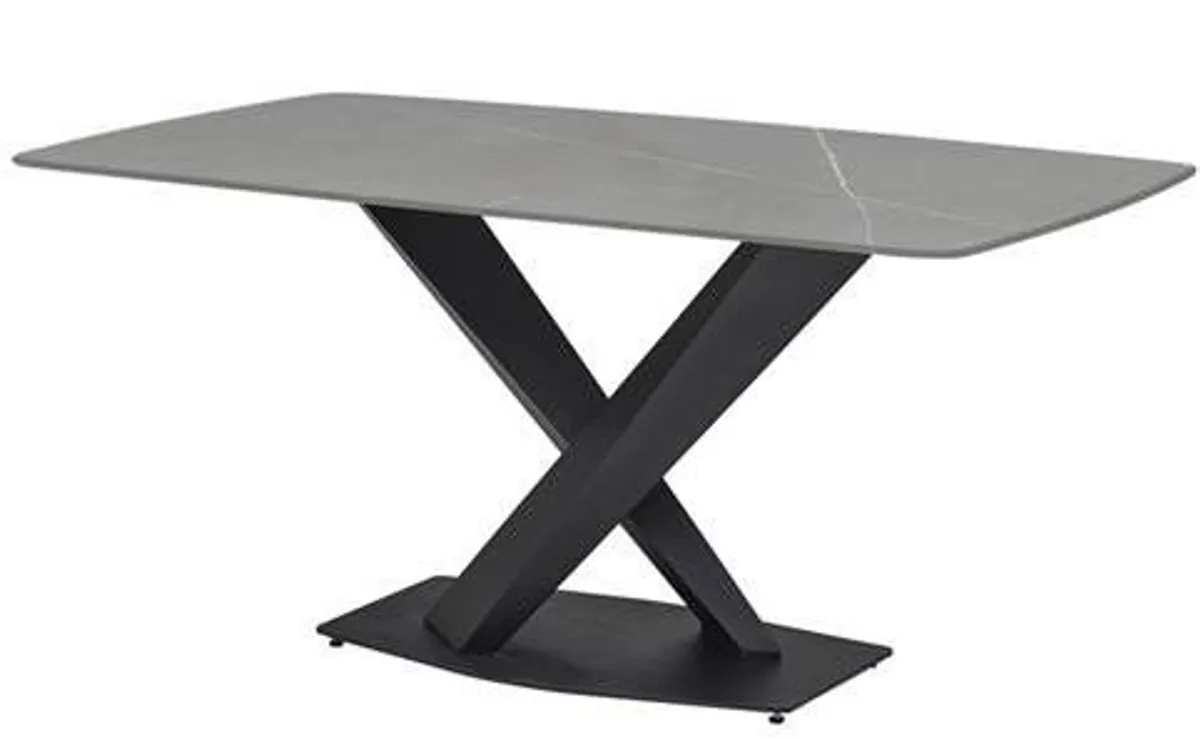 Esstisch - LB ca. 180x90 cm, Grau gemustert, Schwarz